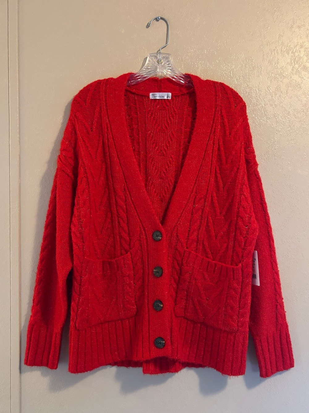 NWT 89th + Madison Chunky Cable Knit Cardigan V Neck Sweater sz XS